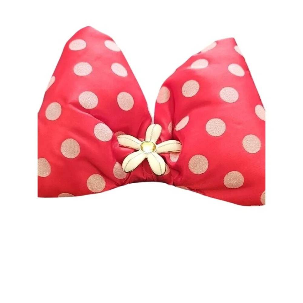 Disney Parks Minnie Mouse Polka Dot Glitter Ear Headband Red Black Flower O/S